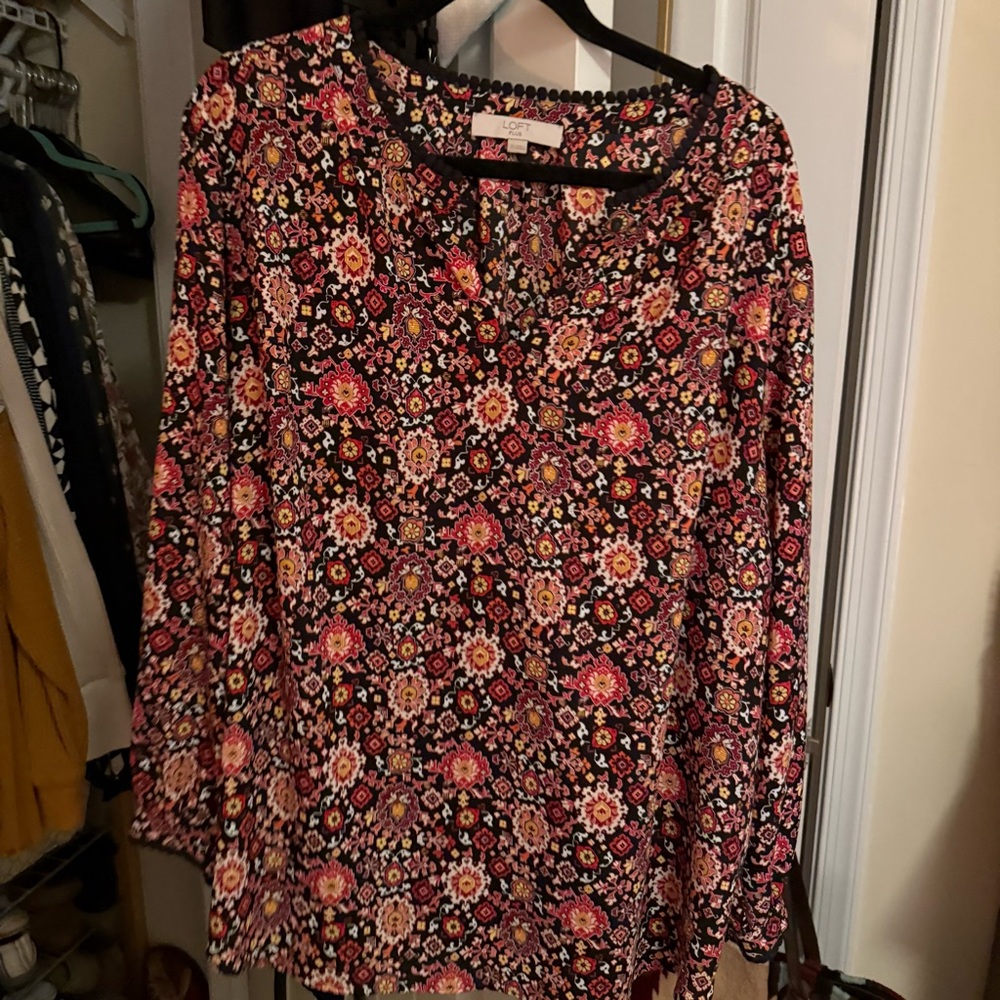 LOFT Black and Pink Floral Blouse